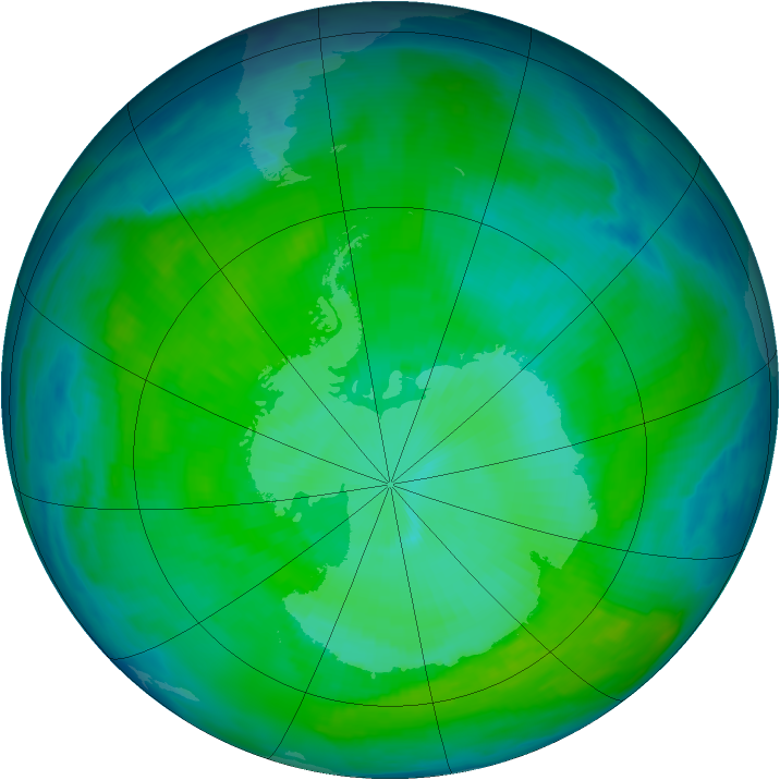 Antarctic ozone map for 01 January 1997